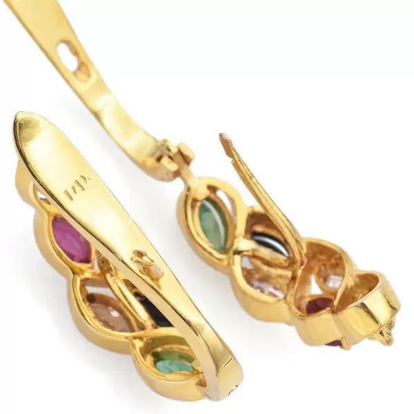 2.25ctw Marquise Cut Ruby Sapphire Emerald Omega-Back Stud Earrings