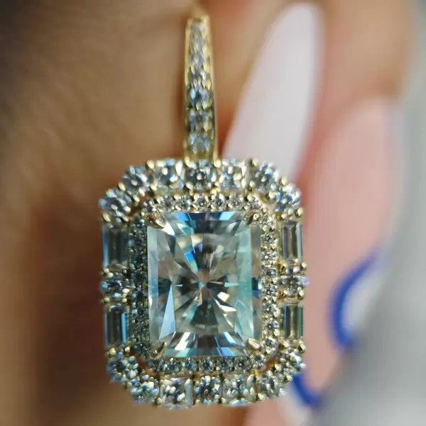 6ctw Radiant Cut White Sapphire Halo Drop Earrings