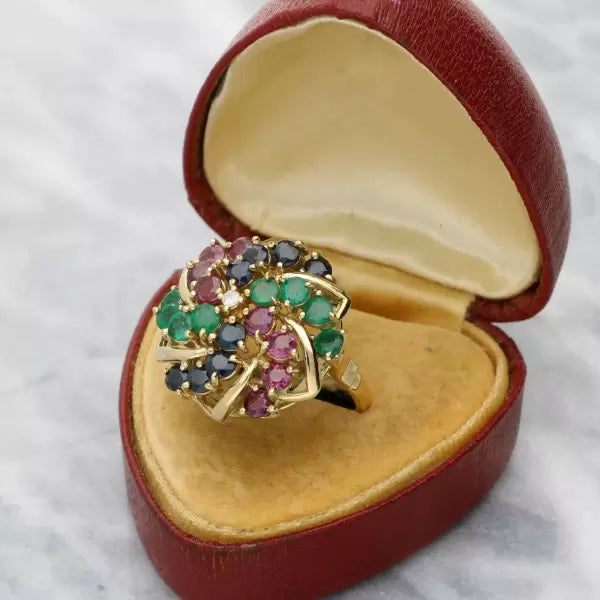 3.2ctw Round Cut Ruby Emerald Sapphire Cocktail Ring