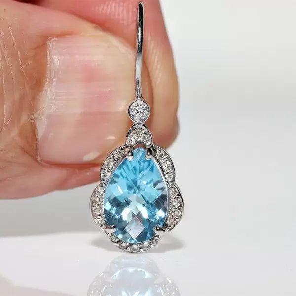 6ctw Pear Cut Aquamarine Decorated Drop Earrings