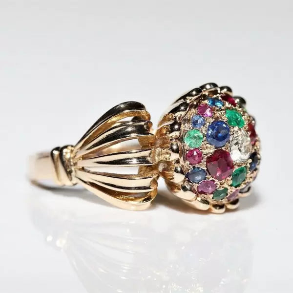 Vintage 3.3ctw Round Cut Ruby Sapphire Emerald Ring