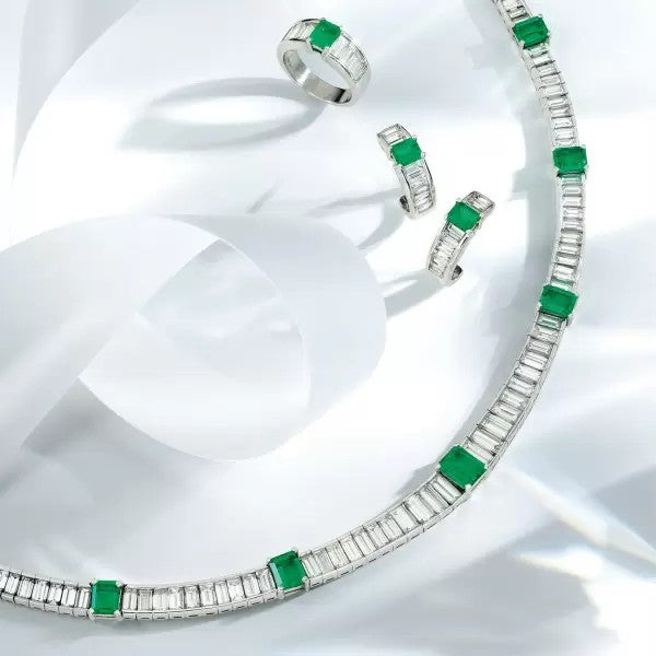 33ctw Emerald Cut Emerald Statement Necklace