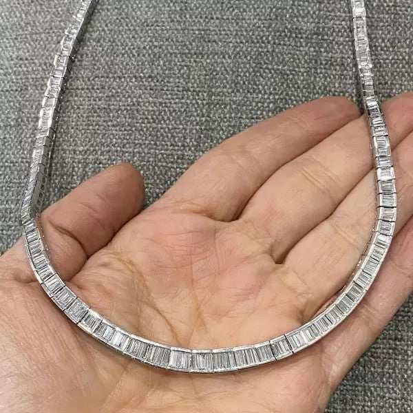 17ctw Baguette Cut White Sapphire Statement Necklace