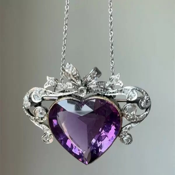 Vintage 12ctw Heart Cut Amethyst Pendant Necklace