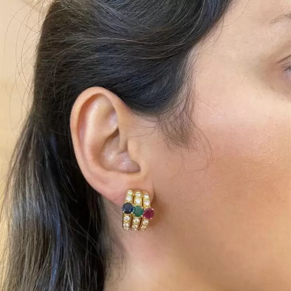 8ctw Round Cut Sapphire Ruby Emerald Hoop Earrings