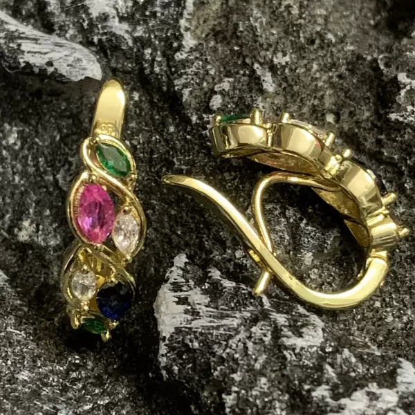 2.25ctw Marquise Cut Ruby Sapphire Emerald Omega-Back Stud Earrings