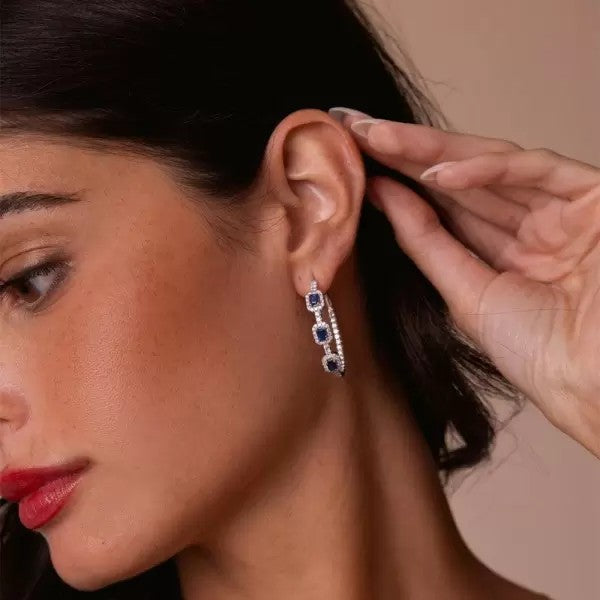 5ctw Emerald Cut Sapphire Hoop Earrings