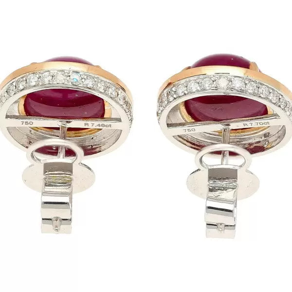 15.16ctw Cabochon Cut Ruby Halo Stud Earrings