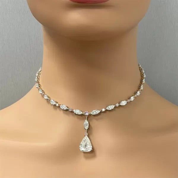 27.76ct Pear Cut White Sapphire Statement Necklace