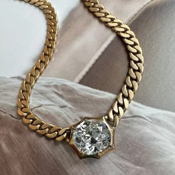 5 Carat Round Cut White Gemstone Vintage Necklace