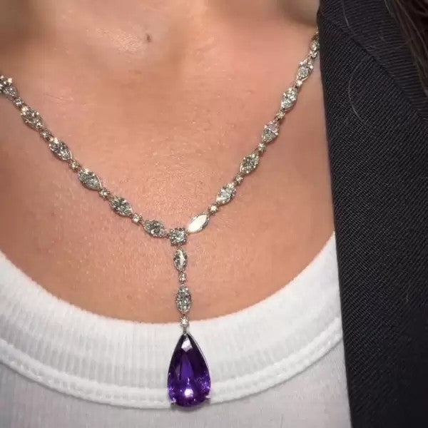 6ctw Pear Cut Amethyst Pendant Necklace