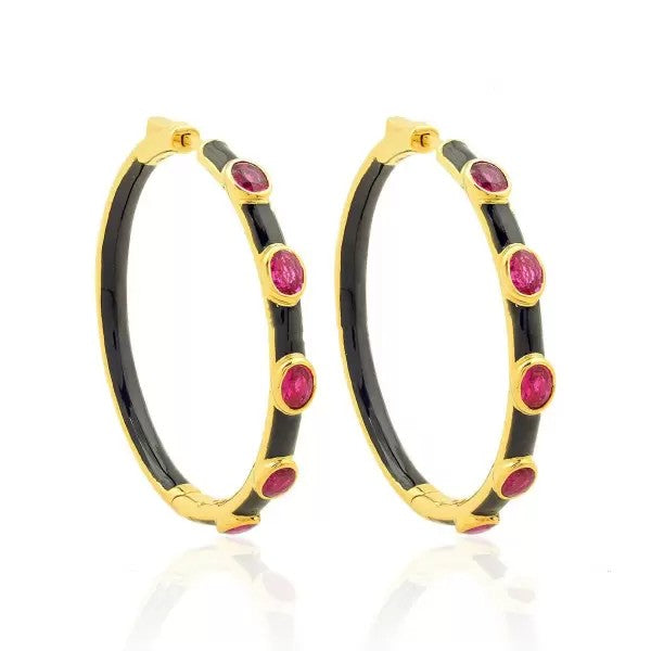 6ctw Oval Cut Ruby Enamel Hoop Earrings