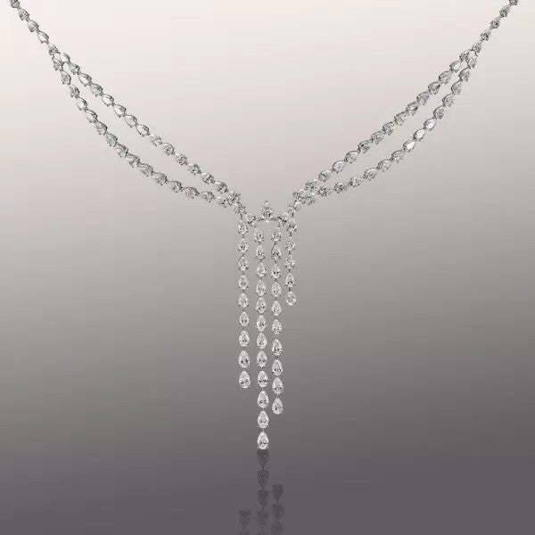 24ctw Pear Cut White Sapphire Chandelier Statement Necklace