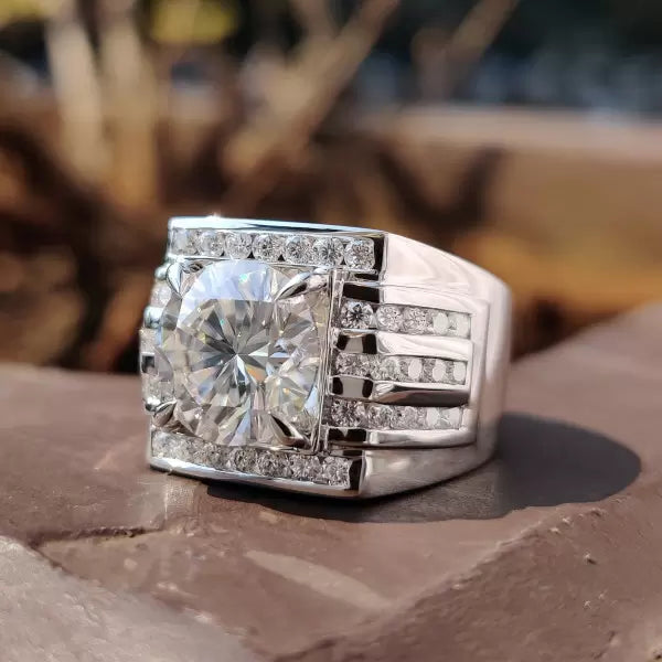 6.24ctw Round Cut White Sapphire Wide Engagement Ring