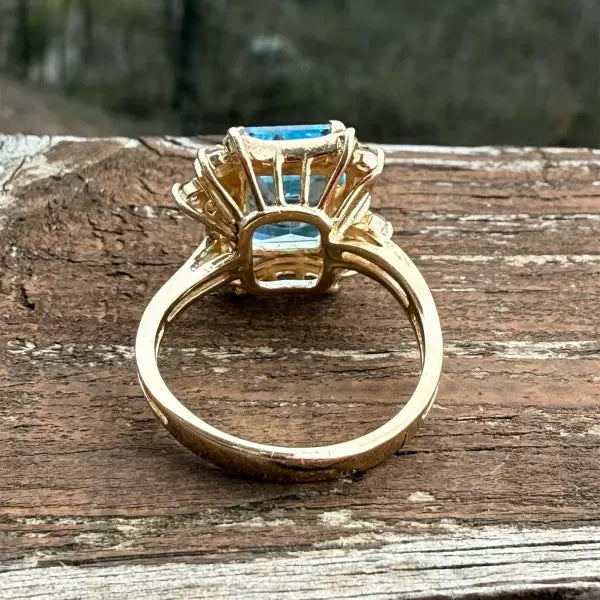 8.42ctw Emerald Cut Blue Topaz Cocktail Ring