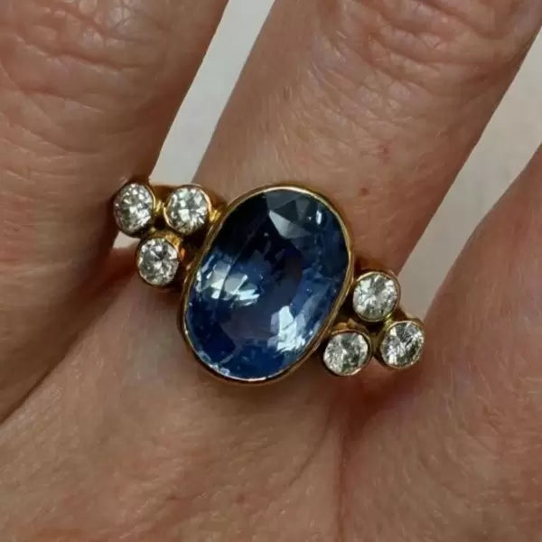 6.1ctw Oval Cut Sapphire And White Sapphire Vintage Ring