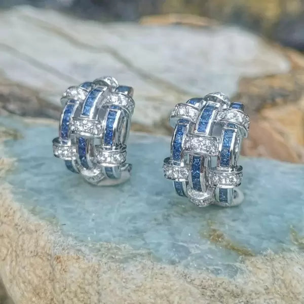 Art Deco 4.5ctw Princess Cut Sapphire Stud Earrings