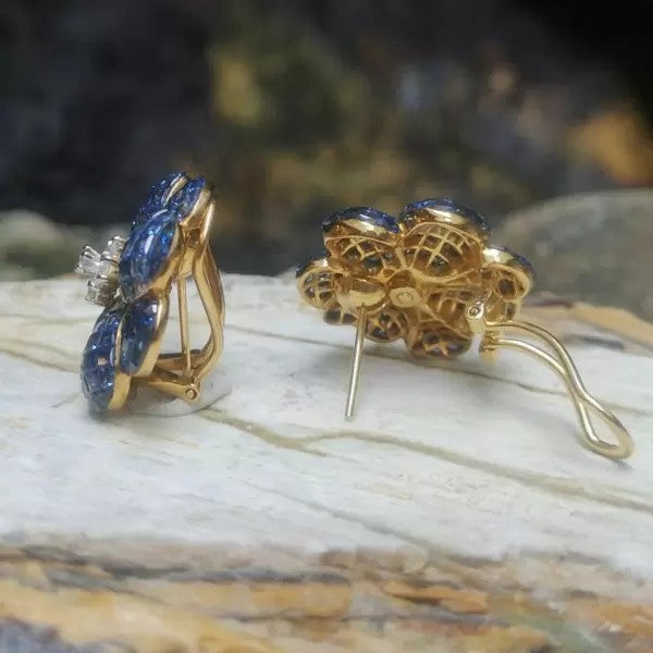 16ctw Asscher Cut Sapphire Flower Stud Earrings