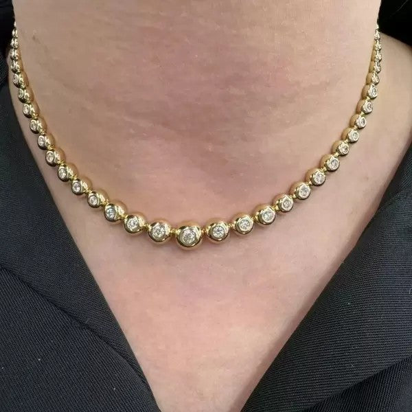 10ctw Round Cut White Sapphire Vintage Graduated Diamond Bubble Tennis Necklace