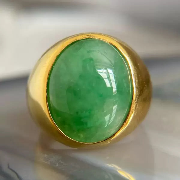8ctw Cabochon Cut Emerald Vintage Jade Cocktail Ring