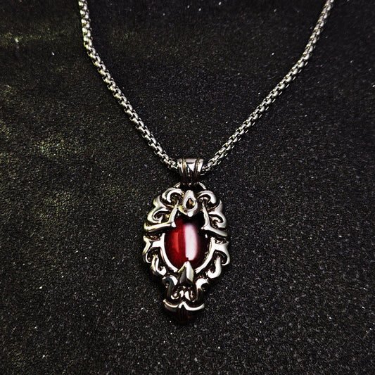 Vintage Black & Red 316 Stainless Steel Pendant Necklace | Unisex Punk Fashion, 65cm Chain（GS-20250912-4）