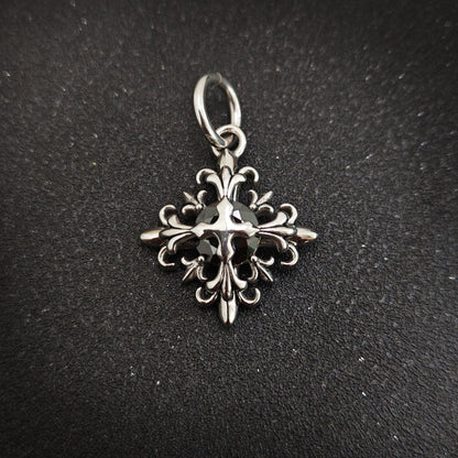 316 Stainless Steel Cross Flower Gemstone Pendant Necklace | Trendy Unisex Design, 65cm Chain（GS-20250912-8）