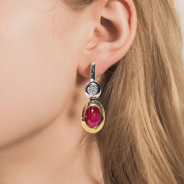 Two Tone 3ctw Oval Cut Ruby And White Sapphire Earrings