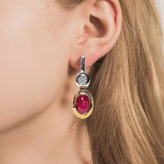 Two Tone 3ctw Oval Cut Ruby And White Sapphire Earrings