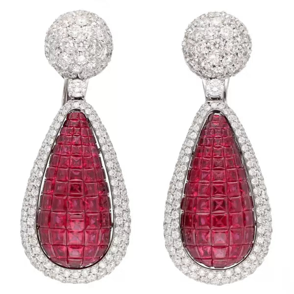 15ctw Vintage Asscher Cut Ruby Invisible Setting Earrings