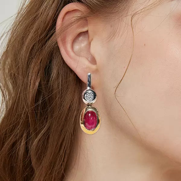 Two Tone 3ctw Oval Cut Ruby And White Sapphire Earrings