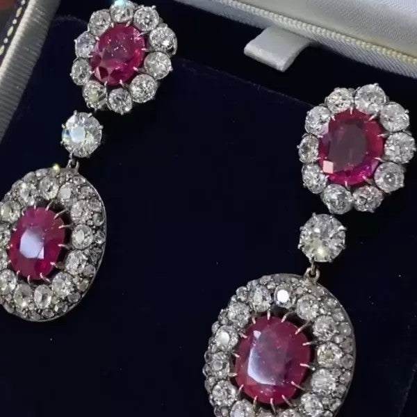 20ctw Vintage Oval & Cushion Cut Ruby Cocktail Drop Earrings
