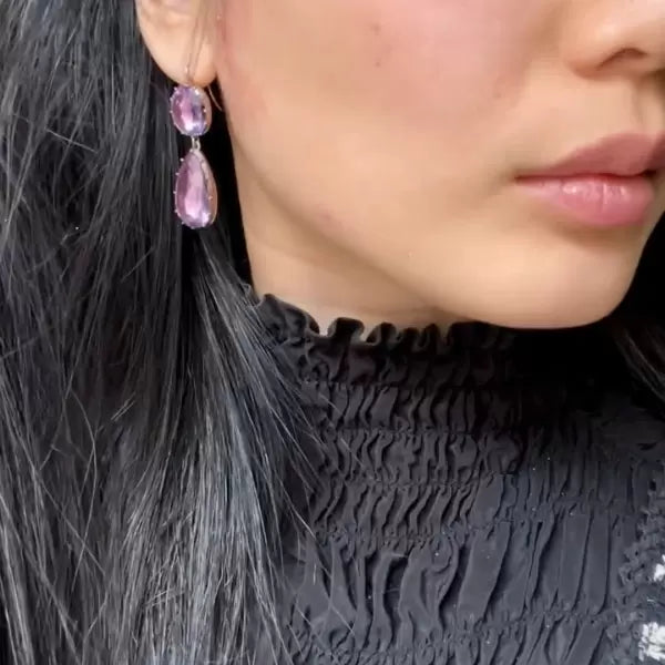 24ctw Victorian Pear & Oval Cut Amethyst Earrings