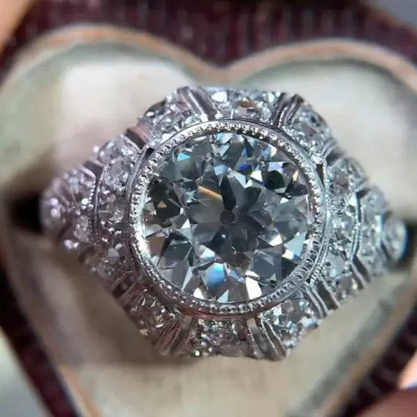 5ctw Round Cut White Sapphire Vintage Art Deco Ring