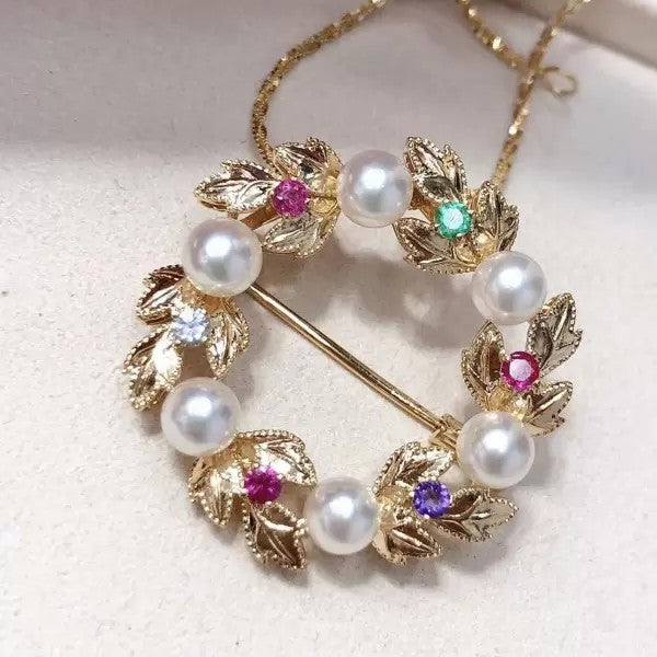 Round Cut Multi-Gemstone Pearl Pendant Necklace