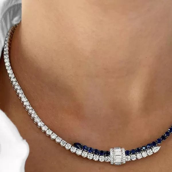 10ct Baguette Cut Sapphire Statement Necklace