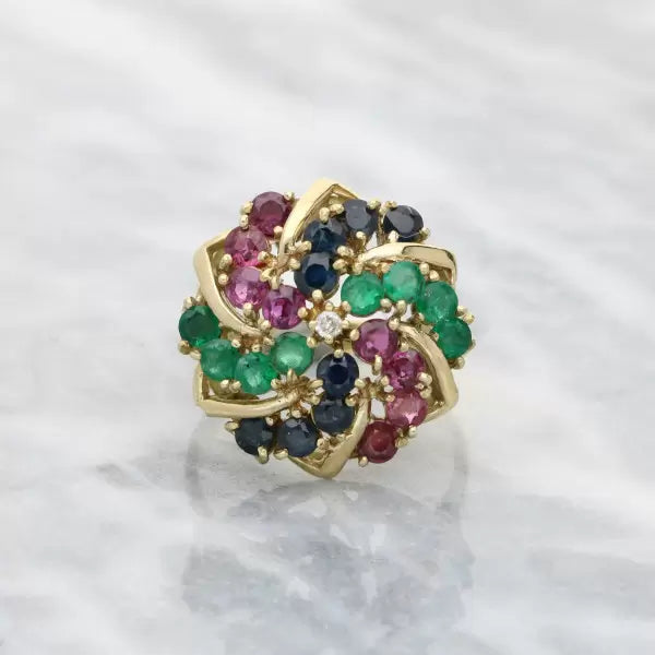 3.2ctw Round Cut Ruby Emerald Sapphire Cocktail Ring