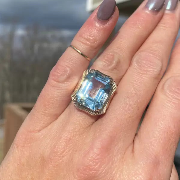 Vintage 16ctw Emerald Cut Aquamarine Ring