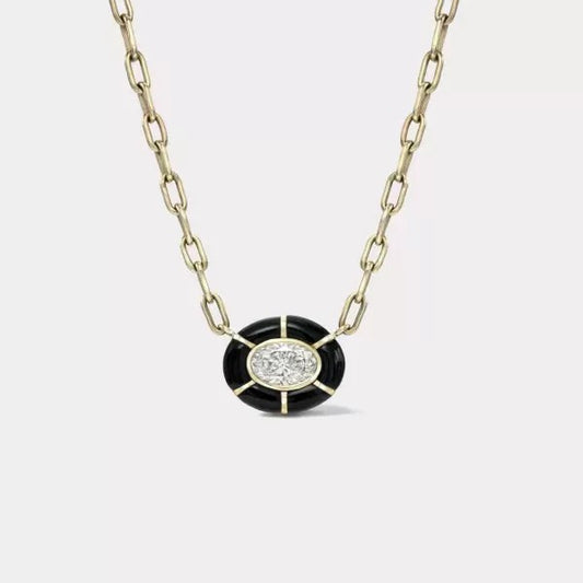 2ct Oval Cut Onyx Pendant Necklace