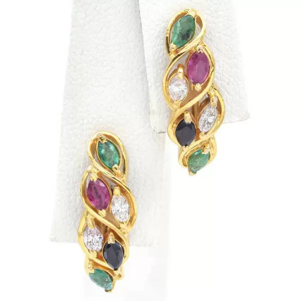 2.25ctw Marquise Cut Ruby Sapphire Emerald Omega-Back Stud Earrings