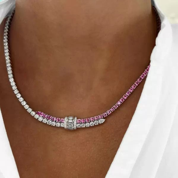 10.8ctw Round Cut Pink Sapphire Statement Necklace