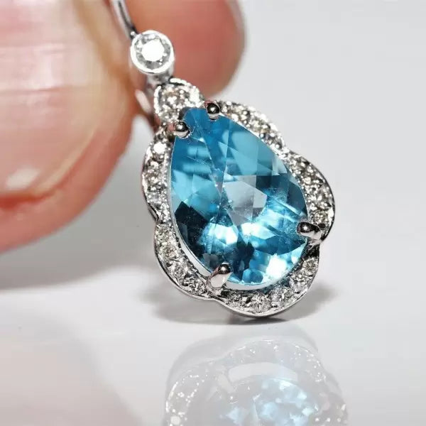 6ctw Pear Cut Aquamarine Decorated Drop Earrings