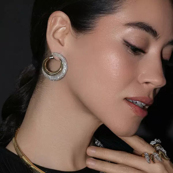 8.43ctw Round Cut White Sapphire Open Hoop Earrings