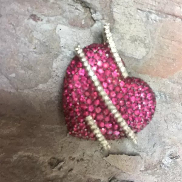 7.5ctw Round Cut Pink Sapphire Pave Heart Pendant Necklace