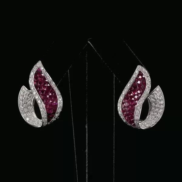 Vintage 8ctw Asscher Cut Ruby Clip Earrings