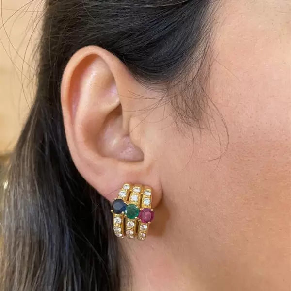 8ctw Round Cut Sapphire Ruby Emerald Hoop Earrings