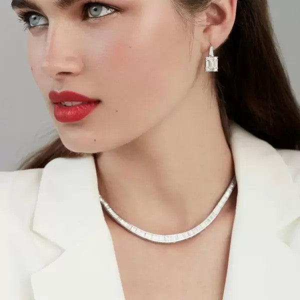 17ctw Baguette Cut White Sapphire Statement Necklace