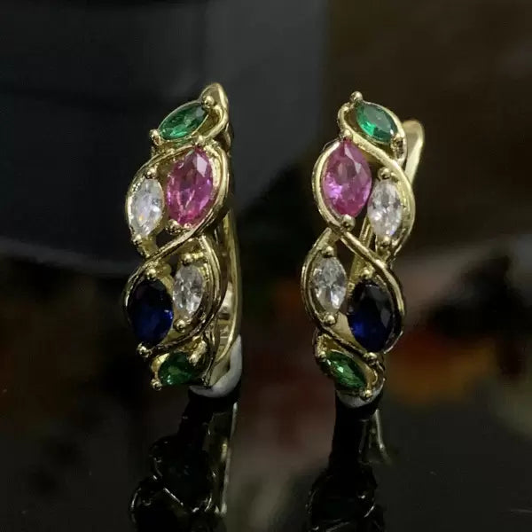 2.25ctw Marquise Cut Ruby Sapphire Emerald Omega-Back Stud Earrings