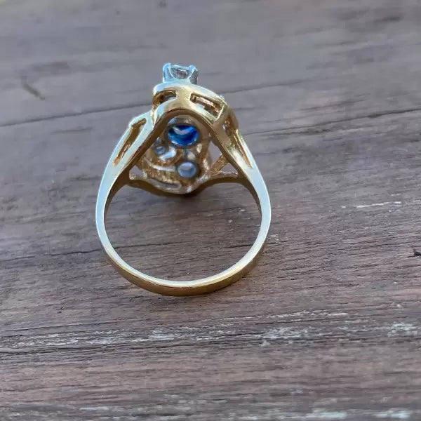 Vintage Estate 3ctw Oval Cut Sapphire Freeform Ring