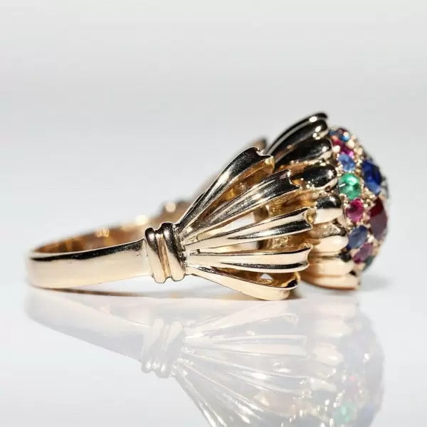 Vintage 3.3ctw Round Cut Ruby Sapphire Emerald Ring