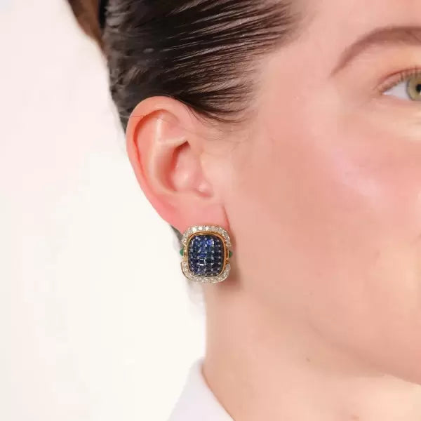 9ctw Asscher Cut Sapphire Invisible Set Stud Earrings